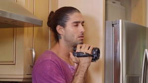Drill My Hole: Tattooed Diego Sans gagging in the kitchen