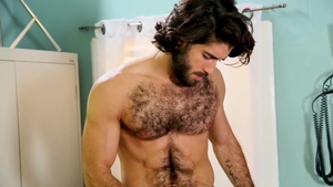 MEN: Long hair & athletic twink threesome in office